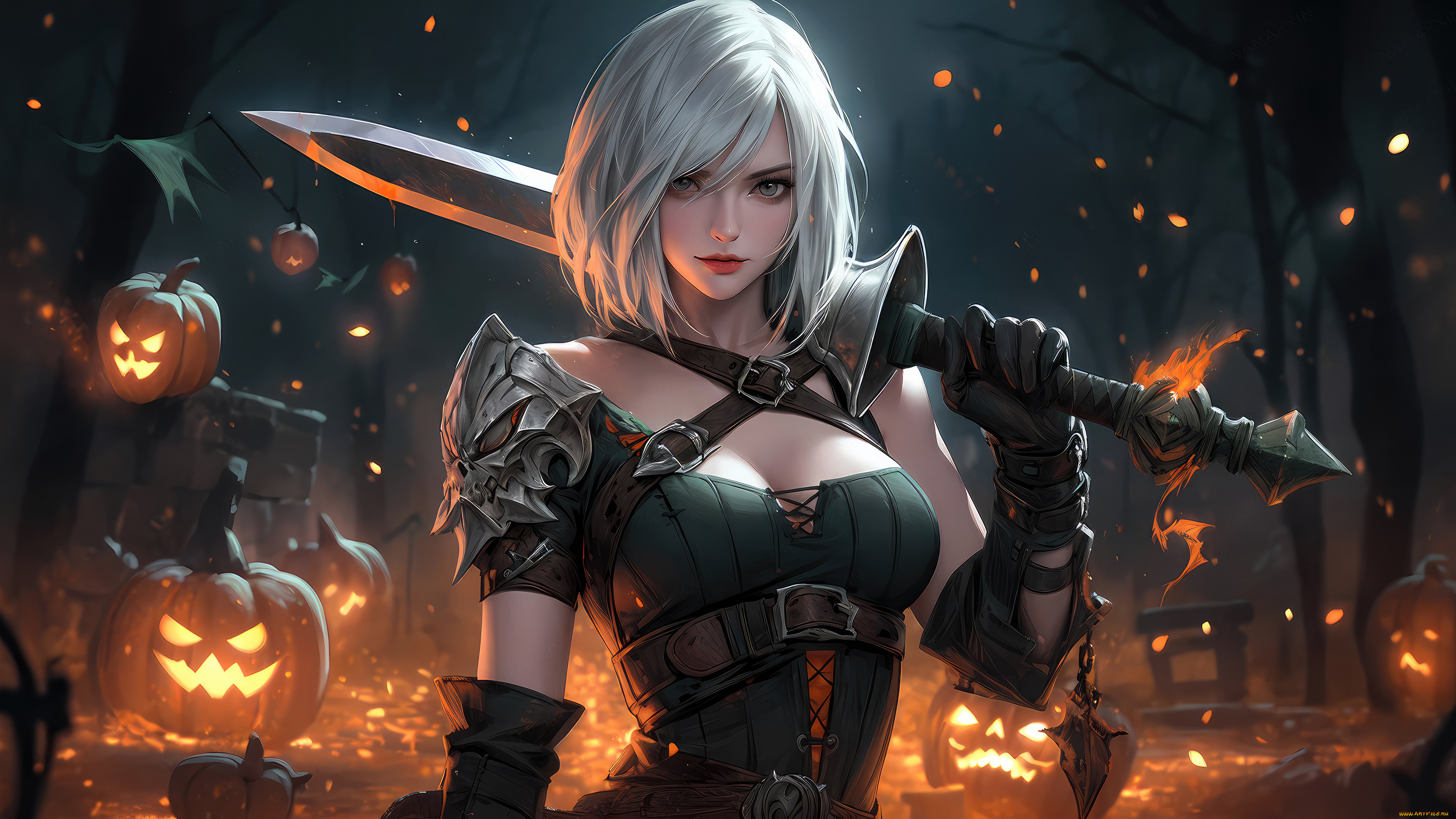 girl, , , anime, halloween, riven, sword